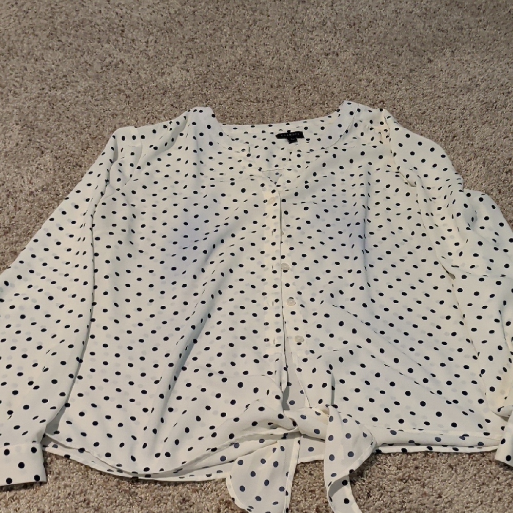 Elegant Polka Dot Blouse - Navy and White